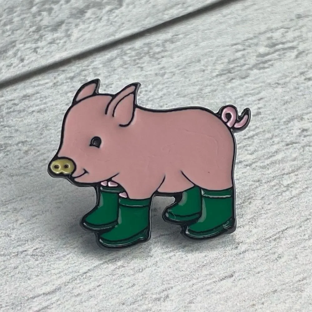 Pig in Green Boots Enamel Pin/ Brooch Lapel